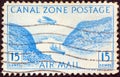 PANAMA CANAL ZONE- CIRCA 1931: A stamp printed in Panama Canal Zone shows a Steamer in Panama Canal, circa 1931.