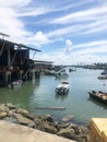 Panama, Central America. September 01, 2019 - View on Miraflores locks in Panama grand canal, shipping route. the canal connects Royalty Free Stock Photo