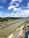 Panama, Central America. September 01, 2019 - View on Miraflores locks in Panama grand canal, shipping route. the canal connects Royalty Free Stock Photo