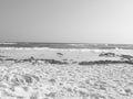 Panama City Beach, FL Beach - Ocean Waves Crashing on White Sand Beach Shoreline In Black and White Royalty Free Stock Photo