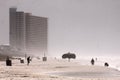 Panama City Beach, Fl USA Gulf of Mexico tiki umbrellas sand wind storm Royalty Free Stock Photo