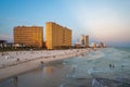 Panama City Beach Florida Russell-Fields Pier at sunset facing Calypso Resort Royalty Free Stock Photo