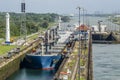 Oil tanker ship entering the Miraflores Locks in the Panama Canal Royalty Free Stock Photo