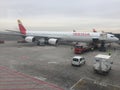 Panama city, Panama, 16-1-2020: A large Iberia airplane that is getting ready to depart