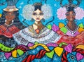 Panama city, mural representing three women in typical traditional dresses