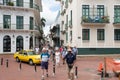 Tourists in the street in Casco Viejo in Panama City Panama