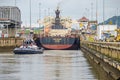 Bulk Carrier KINGFISHER entering the Miraflores Locks Royalty Free Stock Photo