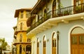 PANAMA CITY, PANAMA - APRIL 20, 2018: Beautiful Spanish colonial house with wrought iron and plants, Casco Viejo during Royalty Free Stock Photo