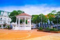 PANAMA CITY, PANAMA - APRIL 20, 2018: Outdoor view of the Plaza de la Independencia and its gazebo in the Casco Viejo