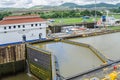 Miraflores Locks of Panama Canal with entrance and exit channels