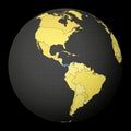 Panama on dark globe with yellow world map.