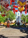 Panama, David, rhomboidal fountain and Chinese decorations in Cervantes park