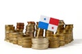 Panama flag with stack of money coins