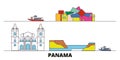 Panama flat landmarks vector illustration. Panama line city with famous travel sights, skyline, design.