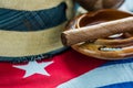 Panama hat on Cuban flag. Royalty Free Stock Photo