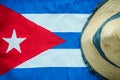 Panama hat on Cuban flag. Royalty Free Stock Photo