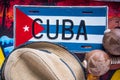 Panama hat and maracas, travel to Cuba Royalty Free Stock Photo