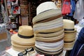 Panama hats for sale in a market stall Royalty Free Stock Photo