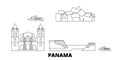 Panama line travel skyline set. Panama outline city vector illustration, symbol, travel sights, landmarks.