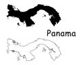 Panama Country Map. Black silhouette and outline isolated on white background. EPS Vector