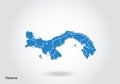 Panama map design with 3D style. Blue Panama map and National flag. Simple vector map with contour, shape, outline, on white Royalty Free Stock Photo