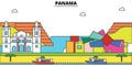 Panama outline city skyline, linear illustration, banner, travel landmark