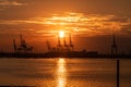 Panamax Shipping cranes at sunset in Southampton, England