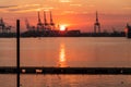 Panamax Shipping cranes at sunset in Southampton, England