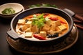 panang curry with tofu in a deep ceramic dish