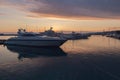 Luxury yachts docked in sea port at sunset, Sochi, Russia