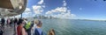 Panaramic View of Crowd looking at Toront skyline on the Toronto Island Ferry Royalty Free Stock Photo