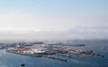 Panaramic view of Vigo bay port and docks from the grounds of Castelo do Castro Royalty Free Stock Photo