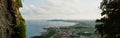 Panaroma view to Sangbang-ro coastline from Sangbanggulsa grotto during sunset, Jeju Island, South Korea Royalty Free Stock Photo