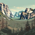 panaromic green view of Yosemite Valley illustration