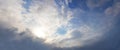 Panaromic sky background with sun behind the clouds