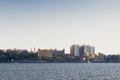Panaromic view of bhopal city of india or city of lakes from bhoj tal or upper Lake. Buildings seen in the horizon. Lake water in