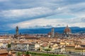 Panaromic view of Florence with Palazzo Vecchio and Duomo viewed from Piazzale Michelangelo (Michelangelo Square Royalty Free Stock Photo