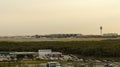 Panaromic view of KLIA Airport from the Sepang hill with pink sky background