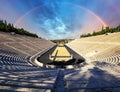 Panathenaic stadium in Athens with rainbow, Greece