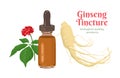 Panax Ginseng Tincture in glass bottle isolated.
