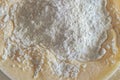 Pancake batter preparation, scrambled eggs and flour Royalty Free Stock Photo