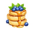 Pancake with blueberries and honey. Sweet dessert breakfast