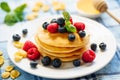 Pancake Blueberry Fried Dessert Stack Breakfast