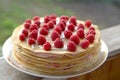 Pancake cake with raspberries