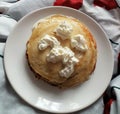 Pancake cake with whipped cream