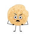 Pancake character with angry emotions, grumpy face