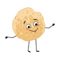 Pancake character with joyful emotions, happy face, smile, eyes, arms and legs Royalty Free Stock Photo