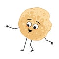 Pancake character with joyful emotions, happy face, smile, eyes, arms and legs Royalty Free Stock Photo