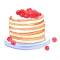 Pancake with Cherry jam watercolor isolated for decoration on bakery. Royalty Free Stock Photo