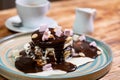 Pancake chocolate cake with nuts. High quality photo